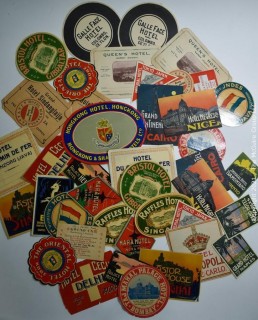 Group of Vintage International Travel & Hotel Stickers.  Unused. 