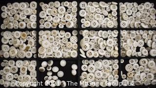 Group of Vintage White Glass Buttons, Various Sizes. 