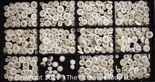 Group of Vintage White Glass Buttons, Various Sizes. 