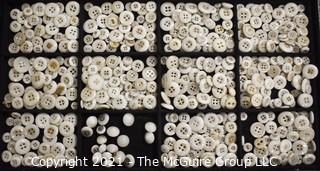 Group of Vintage White Glass Buttons, Various Sizes. 