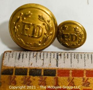 Set of (20) Vintage Brass FD Fire Deparment Buttons in Two Sizes with Shank.  