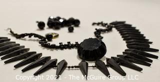 Collection of Antique Hand Carved Black Jet or Glass Buttons and Embellishments. 