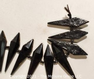 Collection of Antique Hand Carved Black Jet or Glass Buttons and Embellishments. 