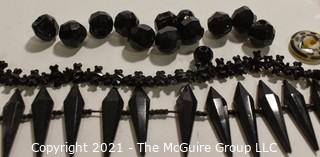 Collection of Antique Hand Carved Black Jet or Glass Buttons and Embellishments. 