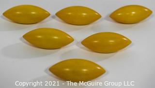 Six (6) Vintage Lemon Yellow Bakelite Bead Buttons. 