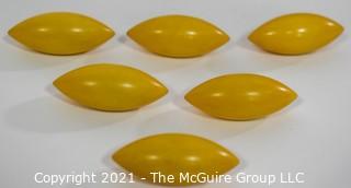 Six (6) Vintage Lemon Yellow Bakelite Bead Buttons. 