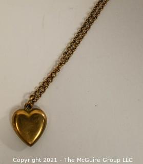 10 Kt Gold Filled Class Ring with Initials and Puffy Heart Pendant with Initial H on Chain. 