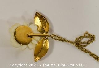 Gold filled & Lucite Flower Pendant on Chain. 