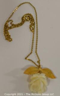 Gold filled & Lucite Flower Pendant on Chain. 