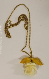 Gold filled & Lucite Flower Pendant on Chain. 