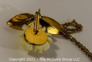 Gold filled & Lucite Flower Pendant on Chain. 