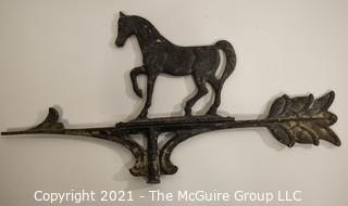 Cast Metal Weather Vane Top with Horse. Measures approximately 20" x 10".