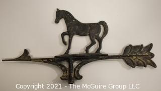 Cast Metal Weather Vane Top with Horse. Measures approximately 20" x 10".