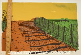 Original Silk Screen of Fence Line.  Unsigned, but Attributed to Sarah Isabella Rockwell Young (1930-2016) Berkeley Springs, WV: 