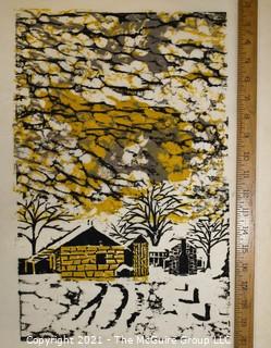 Barn and Silo, Original Silk Screen Unsiged but Attributed to Sarah Isabella Rockwell Young (1930-2016) Berkeley Springs WV.