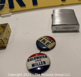 Manly Mix.  Includes German Sign (Attention, Enemy Is Listening), Lighters, and Political Pinback or Buttons. 