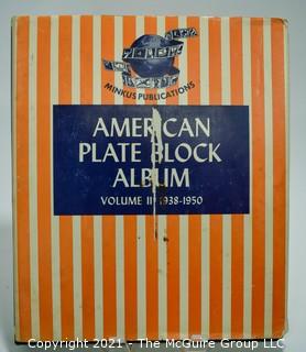 Vintage Stamp Book for collecting Plate Blocks, many early plate block inside