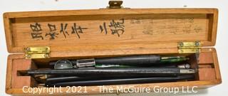 Collection of Calligraphy Pens and Nibs in Wooden Asian Box