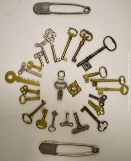 Collection of Vintage Keys and Laundry Safety Pins. 