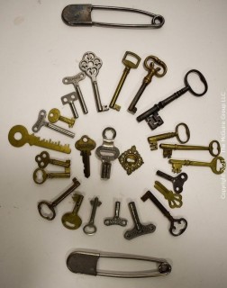 Collection of Vintage Keys and Laundry Safety Pins. 