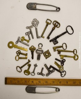 Collection of Vintage Keys and Laundry Safety Pins. 