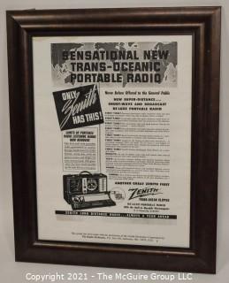 Collectible: Radio: Framed poster of Zenith Trans-Oceanic Portable Radio