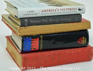 Selection of Military theme books: American Victories; Strange War...(inscribed & signed); Guadalcanal; etc