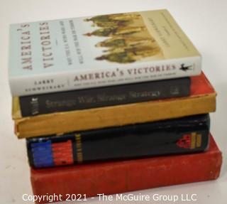 Selection of Military theme books: American Victories; Strange War...(inscribed & signed); Guadalcanal; etc