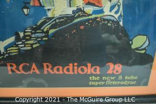 Framed under Glass RCA Radiola 28 Radio Poster.  Measures approximately 27" x 22".