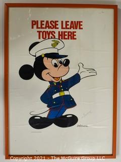 Marine "Toys For Tots" Walt Disney Mickey Mouse in Uniform Poster Signed by Famed Disney Illustrator,  Bob Moore (1920-2001).  