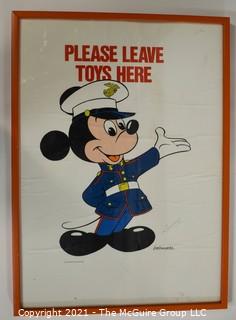 Marine "Toys For Tots" Walt Disney Mickey Mouse in Uniform Poster Signed by Famed Disney Illustrator,  Bob Moore (1920-2001).  