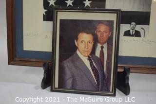 Group of Political Memorabilia.  Includes Framed Under Glass Sign Photo With Dedication from Caspar Weinberger to Bill Caldwell; Photo of Caldwell and Weinberger; Official Documents; Commemorative Weinberger Pen in Box