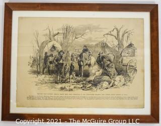 Glass Framed Vintage Lithograph, Civil War Era - Missouri Refugees 