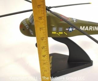 Professional Scaled Model of Marine Sikorsky UH-34 Helicopter on Stand. Hat commemorating the Restoration of the Helicopter.