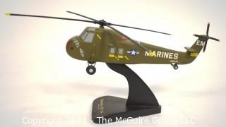 Professional Scaled Model of Marine Sikorsky UH-34 Helicopter on Stand. Hat commemorating the Restoration of the Helicopter.