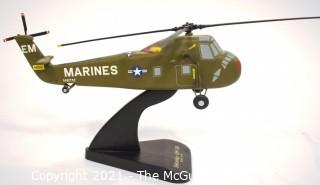 Professional Scaled Model of Marine Sikorsky UH-34 Helicopter on Stand. Hat commemorating the Restoration of the Helicopter.