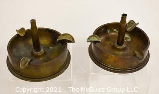 Two (2) Military Brass Trench Art Ash Trays Made of Artillery & Rifle Rounds.  