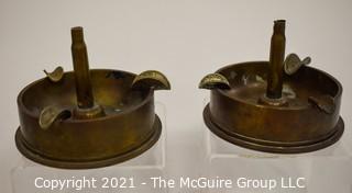 Two (2) Military Brass Trench Art Ash Trays Made of Artillery & Rifle Rounds.  