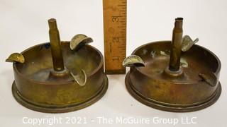 Two (2) Military Brass Trench Art Ash Trays Made of Artillery & Rifle Rounds.  