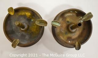 Two (2) Military Brass Trench Art Ash Trays Made of Artillery & Rifle Rounds.  