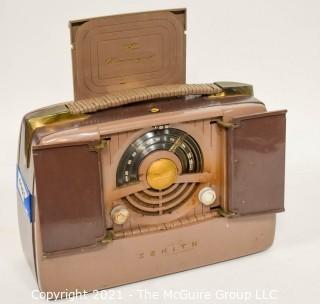 Vintage Zenith Radio Model 6G801 "Pop-Up" Portable Radio in Working Condition.  Plug has been repaired.