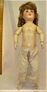 Collectible: Doll:  marked "Armand Marselle" German bisque head doll w/ jointed composition body in lace outfit