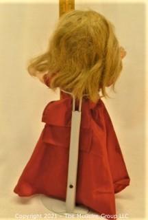 Collectible: Doll:  unmarked 11.5" doll w/ composition body  and red dress