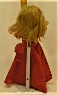 Collectible: Doll:  unmarked 11.5" doll w/ composition body  and red dress