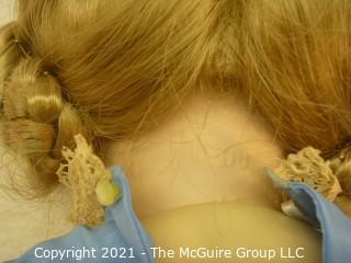 Collectible: Doll:  Bisque Doll by Bru - Jen Composition Body w/ bisqus arms  Braided Side Buns w/ blue dress and violin prop