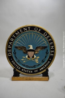 Official Fiberglass Department of Defense Emblem Podium Emblem.  Measures approximately 17"d and DOD coffee mug with named SWAT team member