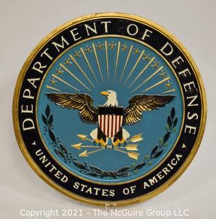 Official Fiberglass Department of Defense Emblem Podium Emblem.  Measures approximately 17"d and DOD coffee mug with named SWAT team member