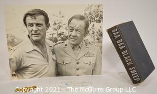 Historical, Military TV: Memorabilia: Robert Conrad and Pappy Boyington photo; book "Baa Baa Black Sheep", Flight Wings 