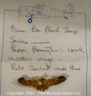 Historical, Military TV: Memorabilia: Robert Conrad and Pappy Boyington photo; book "Baa Baa Black Sheep", Flight Wings 