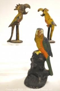 Selection of Cast Iron Tropical Bird Figurines and Door Stop.